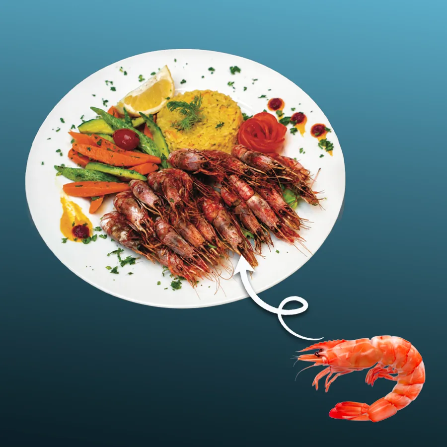 大海老（レッド／グレー） — 大ぶりの海老を丸ごと炭火焼きに。その日の入荷によりレッドまたはグレー。 · Sphère Restaurant by Léa, Kouba, Alger
